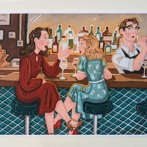 Serata tra ragazze // illustrazione vintage, stampa artistica