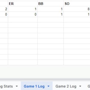 K&ouml;nnte beinhalten: Eine Baseball-Statistiktabelle mit Spalten f&uuml;r Pitchers, IP, H, R, ER, BB, SO und BF. Die Tabelle enth&auml;lt Daten f&uuml;r Spieler A und Spieler B, mit Statistiken, die ihre Leistung zusammenfassen. Die Tabelle hat auch eine 'Hinzuf&uuml;gen'-Schaltfl&auml;che und einen Link zum Hinzuf&uuml;gen weiterer Zeilen.
