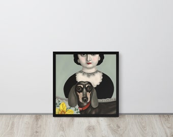 Frida Kahlo Inspired Dachshund - Framed poster