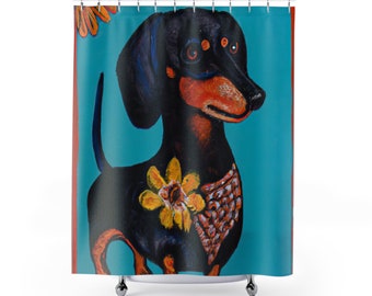 Frida Kahlo Inspired Dachshund Shower Curtain