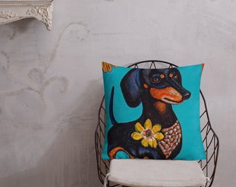 Frida Kahlo Inspired Dachshund - Premium Pillow
