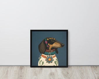 Frida Kahlo Boho Style Dachshund - Framed Wall Art