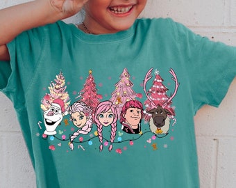 Disney Frozen Christmas Shirt, Frozen Fan Christmas T-Shirt, Holiday Gift, Cute Disney Princesses and Olaf Shirt, Comfort Colors 211901