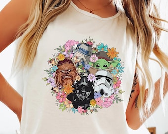 Comfort Colors Disney Floral Star Wars Tank Top, Mandalorian Tank Top, Galaxy's Edge Tank Top, Darth Vader Tank Top, Grogu Tank Top, 212693