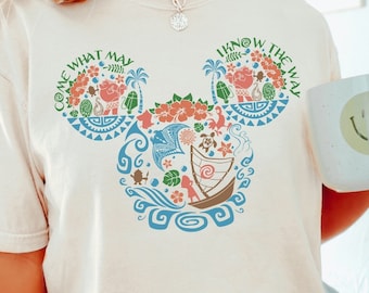Camiseta Moana con orejas de Mickey Mouse Camiseta Moana con frase "Pase lo que pase, sé el camino" Camiseta Disney Polynesian Adventure Colores cómodos del Reino Animal 211738