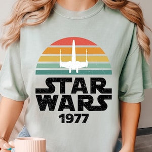 Star Wars Shirt, Multi Color X-wing 1977 Sunset Style Shirt, Vintage Star Wars Shirt, Star Wars X-Wing Shirt, Comfort Colors Shirt, 211248