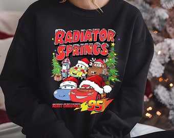 Radiator Springs Cars Movie Christmas Sweatshirt Lightning McQueen Christmas Crewneck Disney Cars Movie Christmas Hoodie Sweatshirt 21H0138