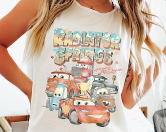 Camiseta retro de la película Cars de Radiator Springs, colores cómodos, Rayo McQueen, Disney Cars, viaje familiar, camiseta vintage 212358