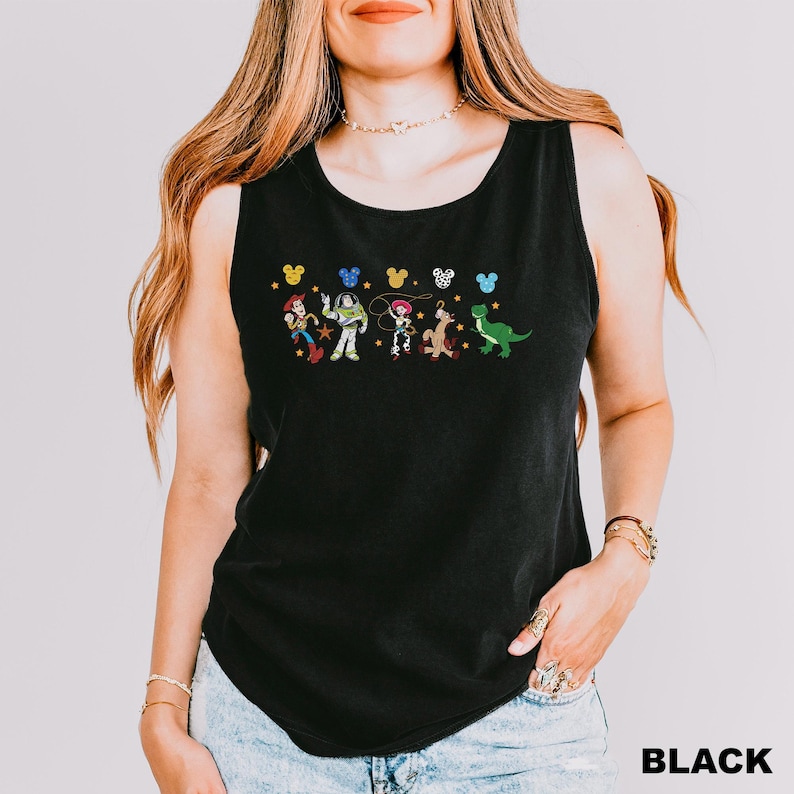 Comfort Colors Retro Toy Story Friends Tank Top, Mickey Head Balloon Shirt, Toy Story Characters Tank top, Magic Kingdom Tank top, 211952 Black