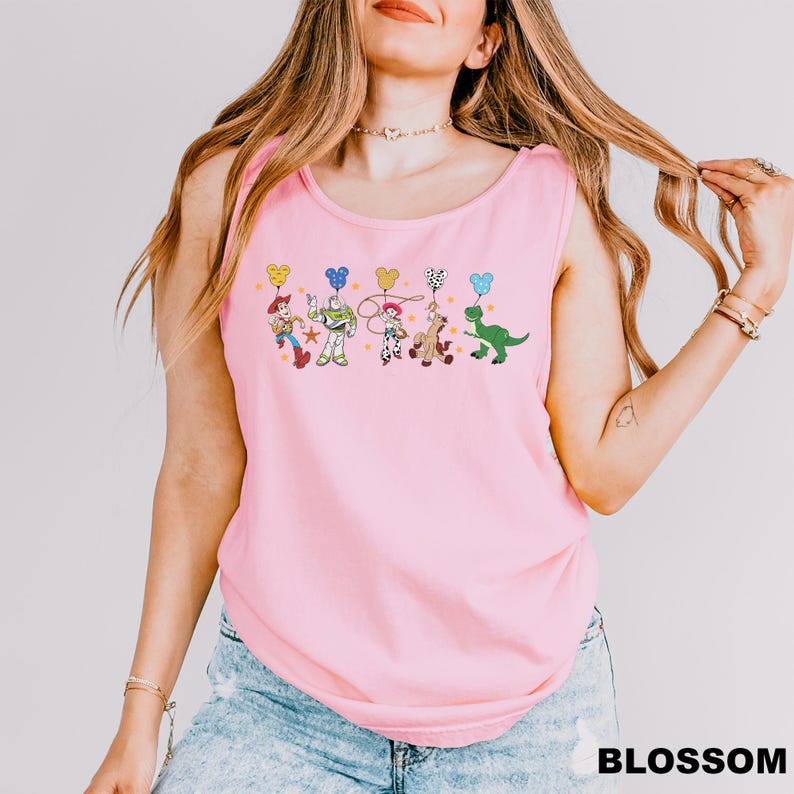 Comfort Colors Retro Toy Story Friends Tank Top, Mickey Head Balloon Shirt, Toy Story Characters Tank top, Magic Kingdom Tank top, 211952 Blossom