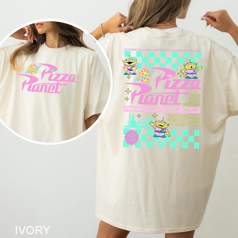 Pizza Planet Checkered Toy Story Shirt, Comfort Colors Disney Aliens Tee, 213542 Bild 8