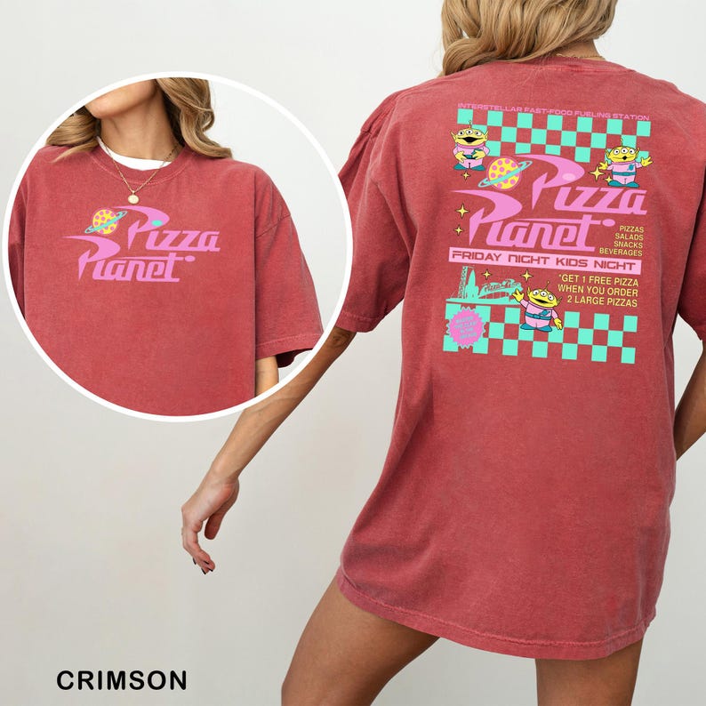 Pizza Planet Checkered Toy Story Shirt, Comfort Colors Disney Aliens Tee, 213542 Bild 7