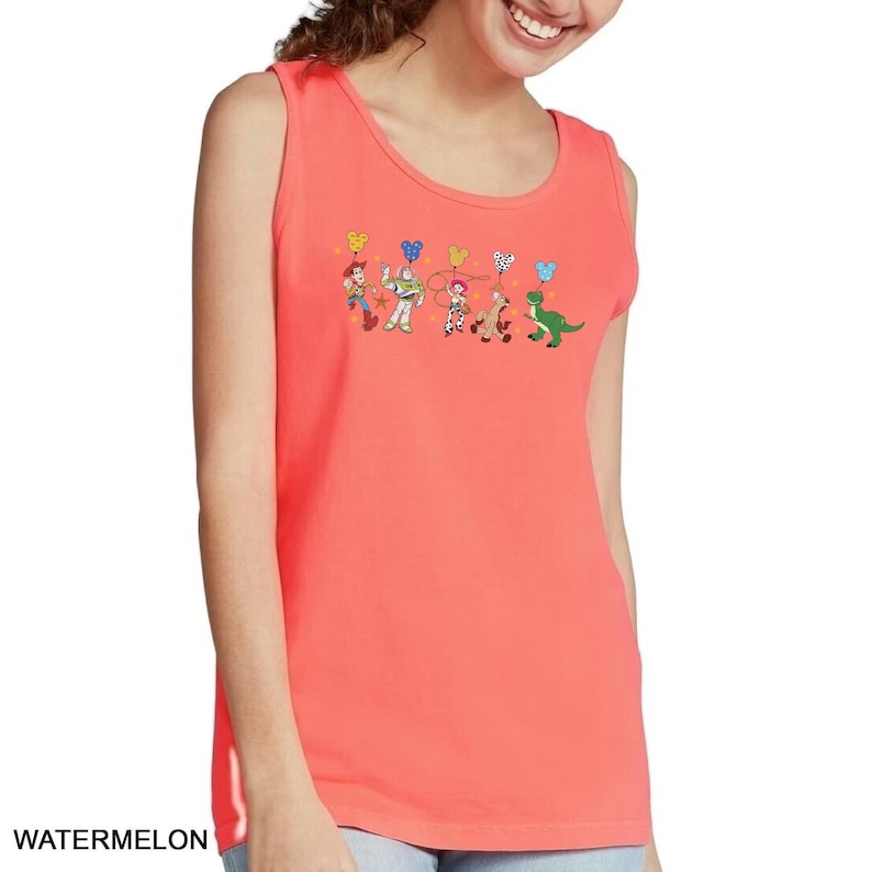 Comfort Colors Retro Toy Story Friends Tank Top, Mickey Head Balloon Shirt, Toy Story Characters Tank top, Magic Kingdom Tank top, 211952 Watermelon