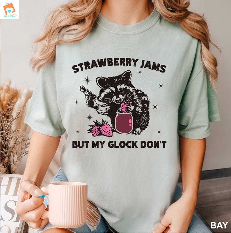 Comfort Colors® Raccoon Shirt Strawberry Jams But My Glock Dont Funny Raccoon Shirt Funny Meme shirt strawberry jams tee meme tshirt 21H0174 image 3