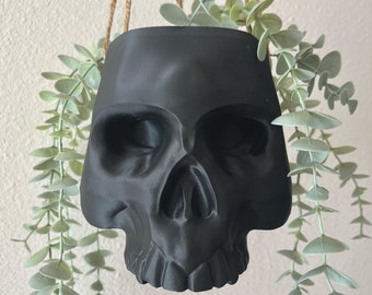 Hanging Skull Planter Pot: Moody Halloween Decor with Drip Tray