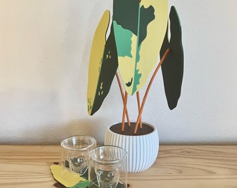 Variegated Philodendron Coaster Set: 3D Printed Plant Pot Decoration