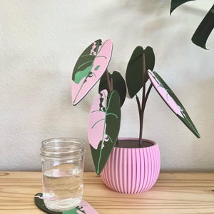 3D Printed Plant Coaster Set: Variegated Leaf Drink Coasters