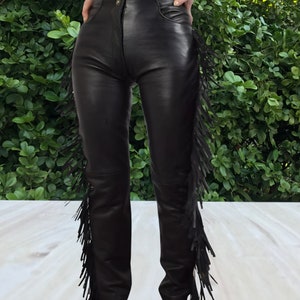 Koucla Leder Look High Waist Schlag Hose M/L