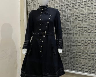 Ladies Handmade Gothic Military Steampunk Long Coat, Cosplay Jacket