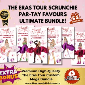 Ultieme scrunchie kaart par-tay gunst bundel, verjaardagsuitnodiging T Swift aandenken memorabilia partij gunsten cadeau instant download DIY afdrukbare