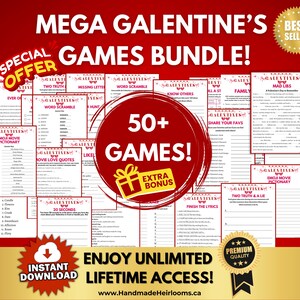 50+ Galentines Day-spellen Afdrukbare Galentine's Day-feestbundel voor volwassenen Ladies Night-spelideeën Girls Night In Games-bundel Red Galentine Day