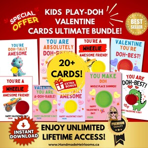 Oltre 20 biglietti PlayDoh Ultimate per bambini / Bomboniere per San Valentino in classe / Pasta da modellare per la scuola materna / Download istantaneo stampabile, regalo non a base di caramelle