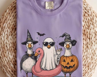 Summerween Goose Shirt, Summerween tshirt, Witch & Pumpkin Costume Tee, Spooky Summer Shirt, Halloween in Summer, Summerween shirt Halloween