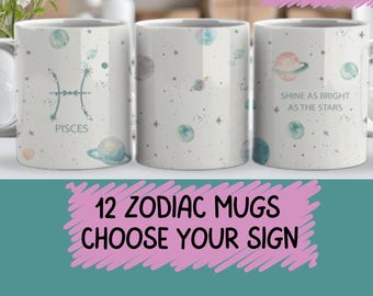Zodiac Sign Birthday Mug, Personalized Astrology Gift, Zodiac Mug Pisces Coffee Cup, Horoscope Birthday Gift for Her or Him, Birthdate Gift