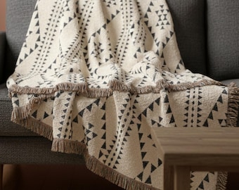 Manta tejida con rayas aztecas / Manta geométrica del suroeste / Patrón de rombos estilo navajo / Cubrecama tribal y tapiz de pared bohemio