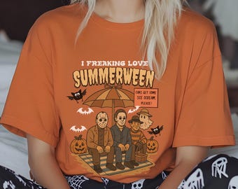 Summerween tshirt, I Freaking Love Summerween Shirt, Retro Horror Icons Tee, Michael Myers & Jason, Spooky Summer Party, Retro Halloween