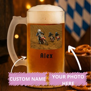 Custom Beer Mug with Handle, Personalized Frosted Beer Mug, Custom Photo & Name, Glass Beer Mug, Gift for Beer Lovers, Oktoberfest Gift