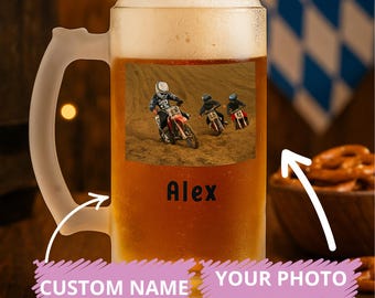 Custom Beer Mug with Handle, Personalized Frosted Beer Mug, Custom Photo & Name, Glass Beer Mug, Gift for Beer Lovers, Oktoberfest Gift