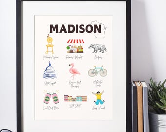 Madison Wisconsin Artwork UW Madison Wall Art UW Madison Dorm Decor UW Madison Prints Madison Poster