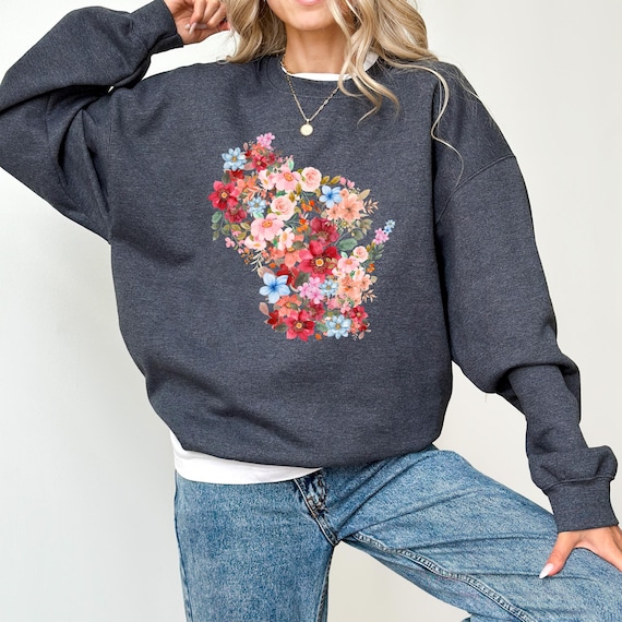 Damen Floral Wisconsin Rundhals-Sweatshirt Süßer Pullover mit