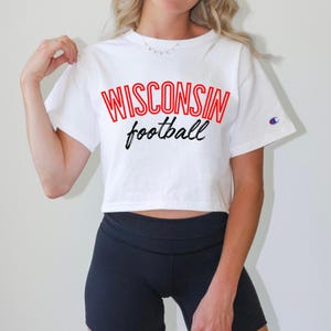 Womens Wisconsin Badger Football Cropped T-Shirt UW Madison Gameday Clothes Womens Wisconsin Badger Apparel