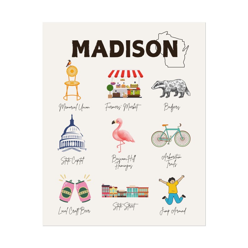 Madison Wisconsin Artwork UW Madison Wall Art UW Madison Dorm Decor UW Madison Prints Madison Poster image 2