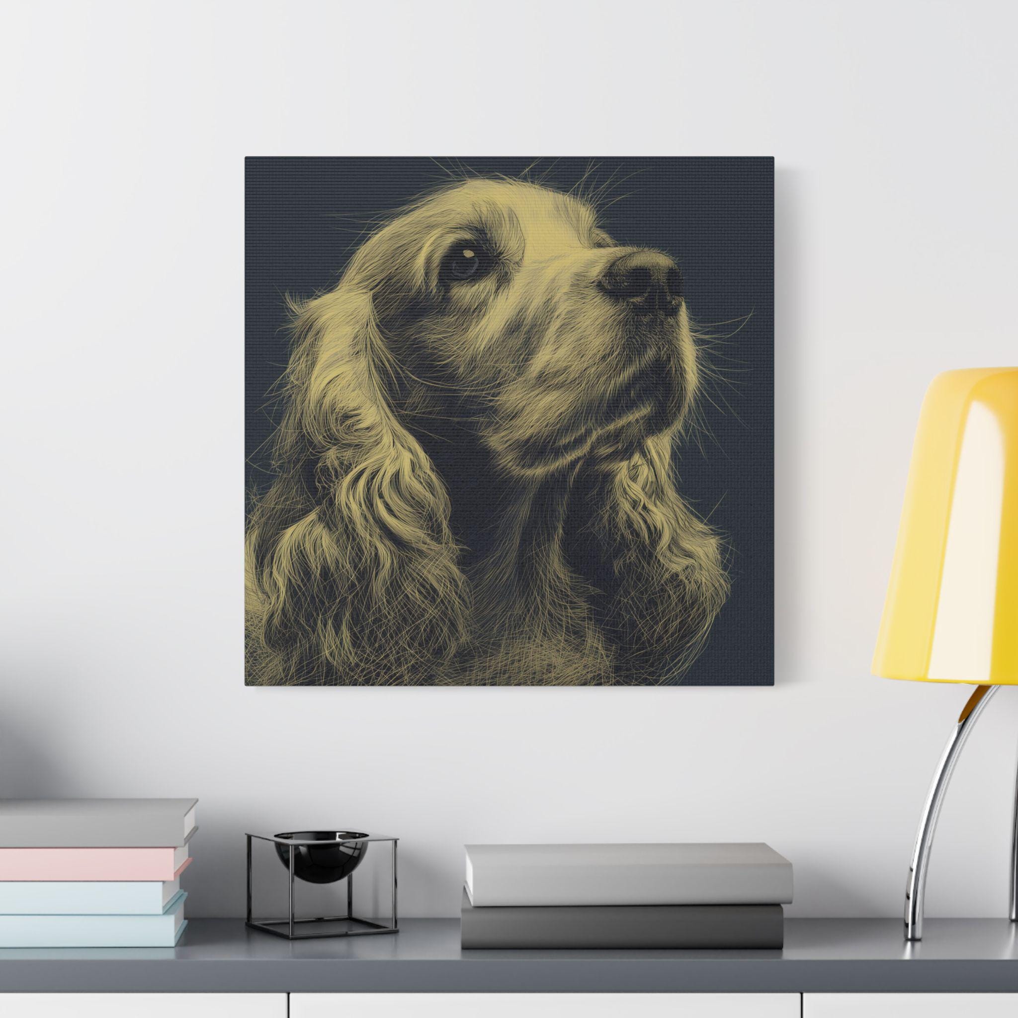 Cocker Spaniel Line Art Satin Canvas Stretched 20