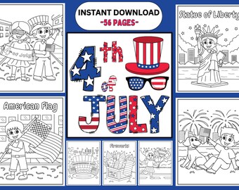 July 4th Activity Book for Kids, Summer Coloring Book, Printable 4th of July Coloring Pages, Mazes, Word Searches, Instant Download