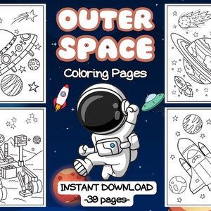 Kleurplaten Outer Space, ruimtekleurboek voor kinderen, 39 afdrukbare pagina&#39;s, direct downloaden, afdrukbare kleurpagina&#39;s