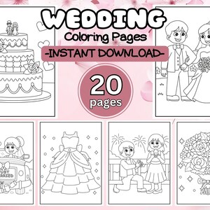 Wedding Coloring Pages, Wedding Coloring Book for kids, 20 printable pages, Instant Download, printable coloring pages, wedding favors
