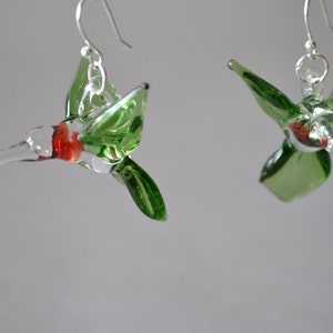 Hummingbird Dangle Glass Earrings. Ruby Red Throat Hummer a Great Gift for your Girlfriend or Mom