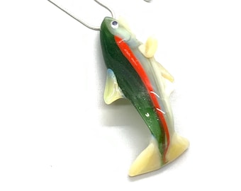 Hand Blown Rainbow Trout Pendant for Guys - Angler Fishing Gift
