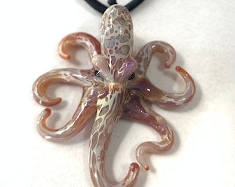 Hand-Blown Glass Octopus Pendant Necklace: Eco friendly Aquatic Ocean Theme Jewelry