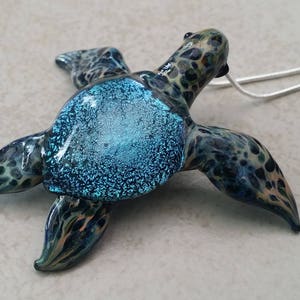 Turquoise Sea Turtle, Dicro Pendant Necklace, seaturtle jewelry, blown glass, scuba diving jewelry