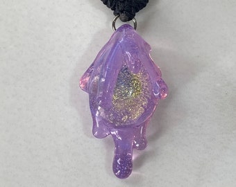 Steampunk Dripping Slime Pendant Necklace Choker Cool Jewelry for Him or Her Best Friend Gift Idea with Purple Glass