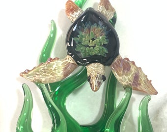 Blown Glass Sea Turtle Sculpture: Ocean Art Desk Decor