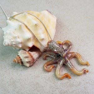 Ocean Treasure Octopus Pendant Necklace Nautical Jewelry Lampwork Art Octopus Tentacle Necklace