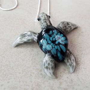 Baby Grey Sea Turtle Pendant, Beach Gift, Save the Turtles, Sea Glass Turtle Necklace