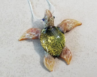 Sea turtle Necklace Pendant Glass Turtle Jewelry for Men Blown Glass Pendant Mindfullness Gift for Her