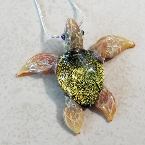 Sea Turtle Necklace Pendant Glass Turtle Jewelry for Men Blown Etsy